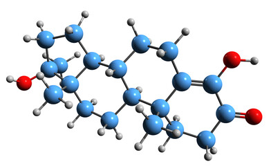 Poster -  3D image of Oxymesterone skeletal formula - molecular chemical structure of methandrostenediolone isolated on white background