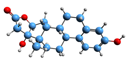 Wall Mural -  3D image of lactone-estradiol skeletal formula - molecular chemical structure of synthetic steroidal estrogen isolated on white background
