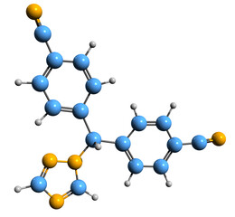 Poster - 3D image of Letrozole skeletal formula - molecular chemical structure of aromatase inhibitor isolated on white background