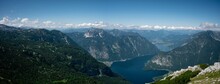 Panoramic View Of Gosauseen Alpin Lake Surrounded By Mountains, Upper Austria