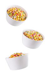 Wall Mural - Mexican street corn salad in a bowl on a white isolated background