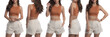 Ser of young woman wearing tank top or sleeveless t-shirt mockup on a white background, front and back