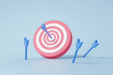 Fototapete - 3D the bow, archer focus target planning customer marketing business financial growth on sky blue pastel background. investment education concept. achievement vision strategy. 3d render illustration