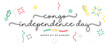 Congo independence day handwritten lettering typography calligraphy with stars, firework, confetti, and abstract Congo Republic flag ribbon isolated on white background