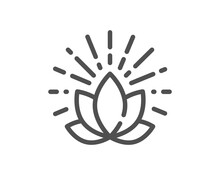 Lotus Line Icon. Yoga Meditation Flower Sign. Mind Relax And Peace Symbol. Quality Design Element. Linear Style Lotus Icon. Editable Stroke. Vector