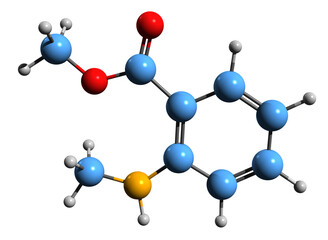 3D image of Dimethyl anthranilate skeletal formula - molecular chemical structure of perfumery ingredient isolated on white background
