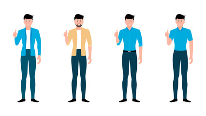 Wall Mural - Man showing thumbs up gesture, flat character vector illustration set.