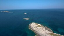 The Small Islands At Cape Victory (North East Cape) Of Island Cyprus Aerial View In May 2019 Day Time Sunny At The Coast Of Mediterranean Sea North Cyprus