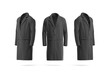 Blank black wool coat mockup, front and side view