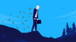 Losing pension - Senior man walking while losing money. Recession and economic crisis concept. Vector illustration