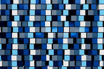 Poster - abstract background. white and blue squares arranged in a checkerboard pattern. 3d illustration. 3d render