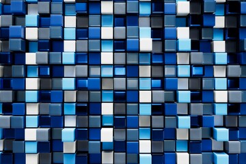 Poster - abstract background. white, gray, black and blue squares arranged in a checkerboard pattern. 3d illustration. 3d render