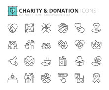 Simple Set Of Outline Icons About  Charity And Donation.