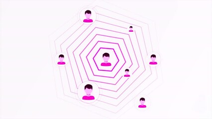 Aufkleber - Animation with circles and account icons. Motion. Icons of person with spread of circles. Propagation of signal from icon with person. Info animation with icons and social networks