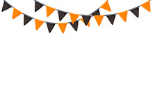 Halloween Bunting. Black And Orange Flag Garland. Triangle Pennants Chain. Party Bunting Decoration. Celebration Flags For Decor. Vector Background 