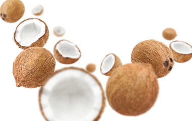 Wall Mural - Flying hazelnuts, isolated on white background