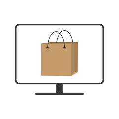 Poster - Computer with purchases. Vector illustration