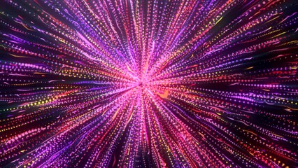Poster - Fast energy flow with glowing lines. Motion. Hyper explosion with flow of energy lines. Colorful glowing lines move in superconductor fast explosive flow