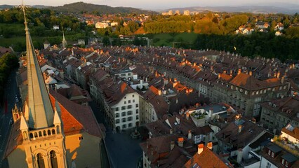 Sticker - City of Bern in Switzerland from above - the capital city evening view - travel photography