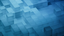 Neatly Arranged Translucent Blocks. Blue, Contemporary Tech Wallpaper. 3D Render.