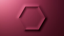Minimalist Background With Embossed 3D Shape. Maroon Gradient Surface With Raised Hexagon. 3D Render.