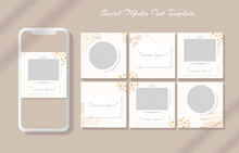 Social Media Feed Post Template With Abstract Floral And Organic Shapes Background