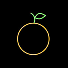 Wall Mural - Neon yellow orange silhouette thin line icon for restaurant logo design. Vector illustration of a food mascot isolated on a black background.