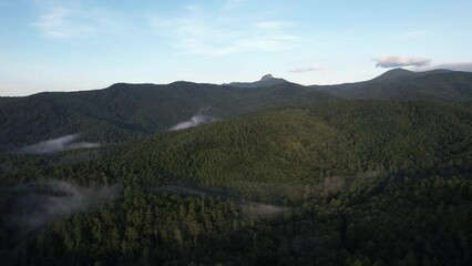 Wall Mural - Drone shot of Table Rock Mounatin in the Blue Ridge Mountains and the Pisgah National Forest, North Carolina, wide shot