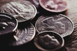 Macro image of a pile of American US dollar currency coins metallic money