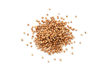 Wall Mural - Group coriander seed isolated on white background , top view , flat lay.