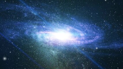 4k blue spiral galaxy moving and floating in the universe