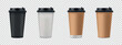 Realistic Coffee Paper Cup Set With Lid - Vector Illustrations Isolated On Transparent Background
