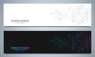Wall Mural - banner design templates and headers for site with molecular structures background and chemical engin