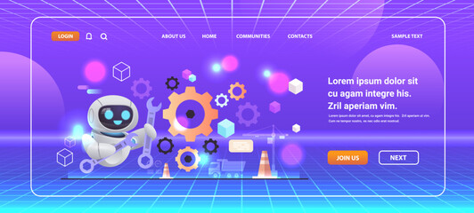 Poster - robot with wrench rotating gear wheel technology and development artificial intelligence technology 