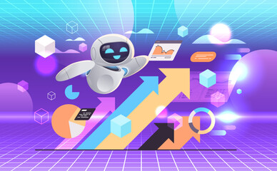Poster - modern robot analyzing financial statistics data business growth successful strategy artificial inte