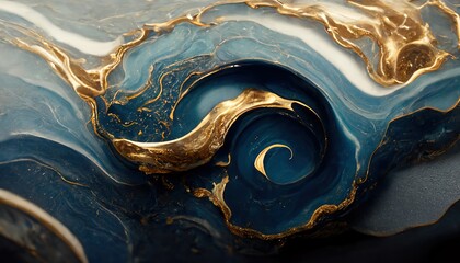 Aufkleber - Luxury abstract fluid art painting background, liquid ink, gold and green fibers. New liquid texture. 3D render