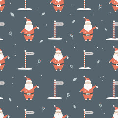 Wall Mural - Christmas seamless pattern with cute Santas at North Pole