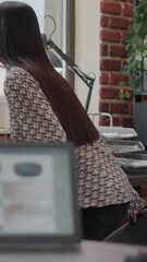 Poster - vertical video: close up of woman working on business startegy with computer in office. company empl