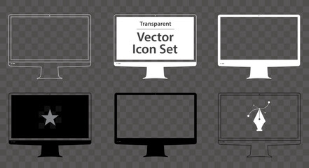 Poster - Desktop Computer Monitor Vector Icon Set. Blank displays with black, white and transparent screen.