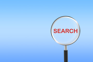 Poster - 3d rendering Magnifying glass with search bar icon for SEO or Search Engine Optimisation wording concept.