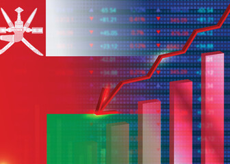 Economic crisis in Oman.Financial crisis concept.Oman flag with stock chart