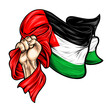 Vector illustration on the theme freedom palestine. Hands with national flags of palestine