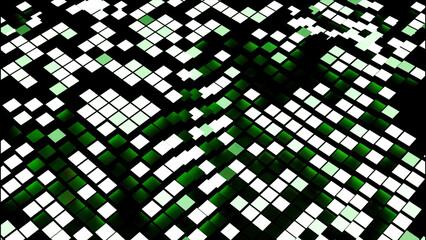 Poster - White and green squares. Design. A bright background on which small squares in 3D format rise and fall back.