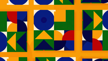 Poster - Yellow abstraction. Motion. Small geometric shapes in abstraction move changing and changing color.