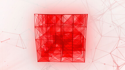 Poster - White background.Motion.A bright geometric figure of red and black color that moves and changes direction.