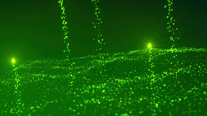Poster - Bright green background.Motion. A bright abstraction on which small white stars move in a chaotic manner.