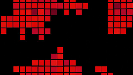 Poster - Retro background with moving mosaic squares on black background. Design. Colored squares randomly move on black background. Retro game background with squares