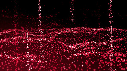 Poster - Red and orange background.Motion.Bright little shiny particles fly all over the footage in abstraction.