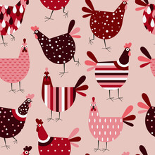 Funny Cartoons Chicken And Hens Seamless Pattern