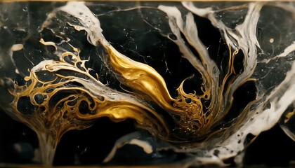 Canvas Print - Raster illustration of luxury abstract liquid art paint in alcohol ink technique, mixture of black pastel colors, waves and gold swirls. 3D render raster background for business and advertising	
